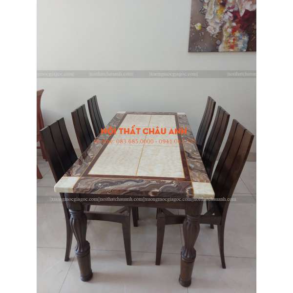 Bàn ăn 6 ghế sồi Nga BA072